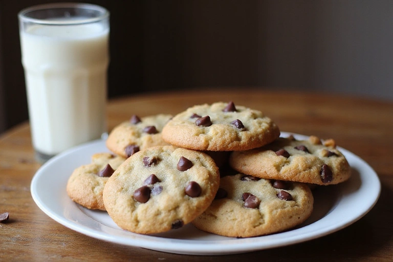 A plate of freshly baked cookies with a glass of milk, symbolizing website cookies.
