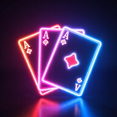 Neon glowing playing cards icon