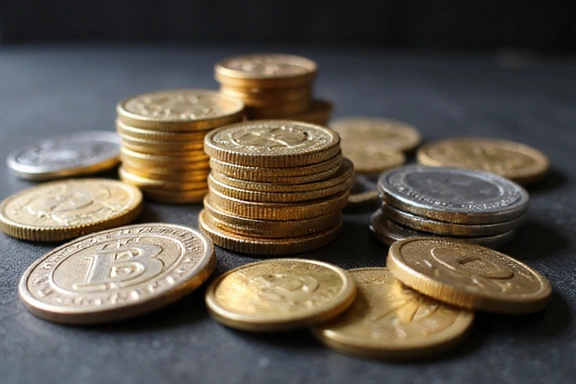 Illustration of virtual currency coins and chips