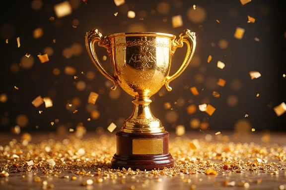 Illustration of a trophy with confetti